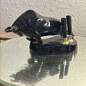 Black Bull Figurine Pen Holder Dad Core, western decor
